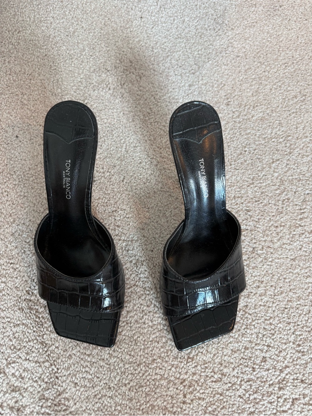 Tony Bianco Black Croc-Embossed Slide Mules